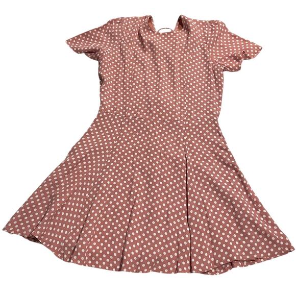Privacy Please A-Line Mini Dress Polka Dot Womens Medium Lace Up Back Pink White - Picture 1 of 9